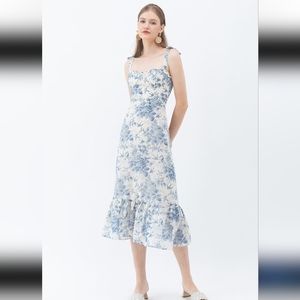 Swallow and Rose Printed Tie-Strap Midi Dress from Chicwish